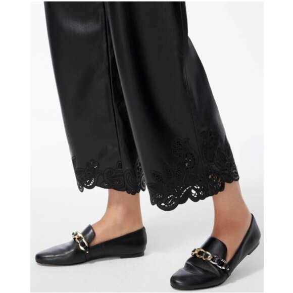 CHICO'S Black Faux Leather Cutwork Lace Wide Leg Ankle Pants Size 14 - Picture 2 of 10